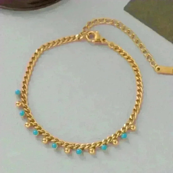 Turquoise Charm 18k Gold Filled Bracelet - Picture 1 of 3